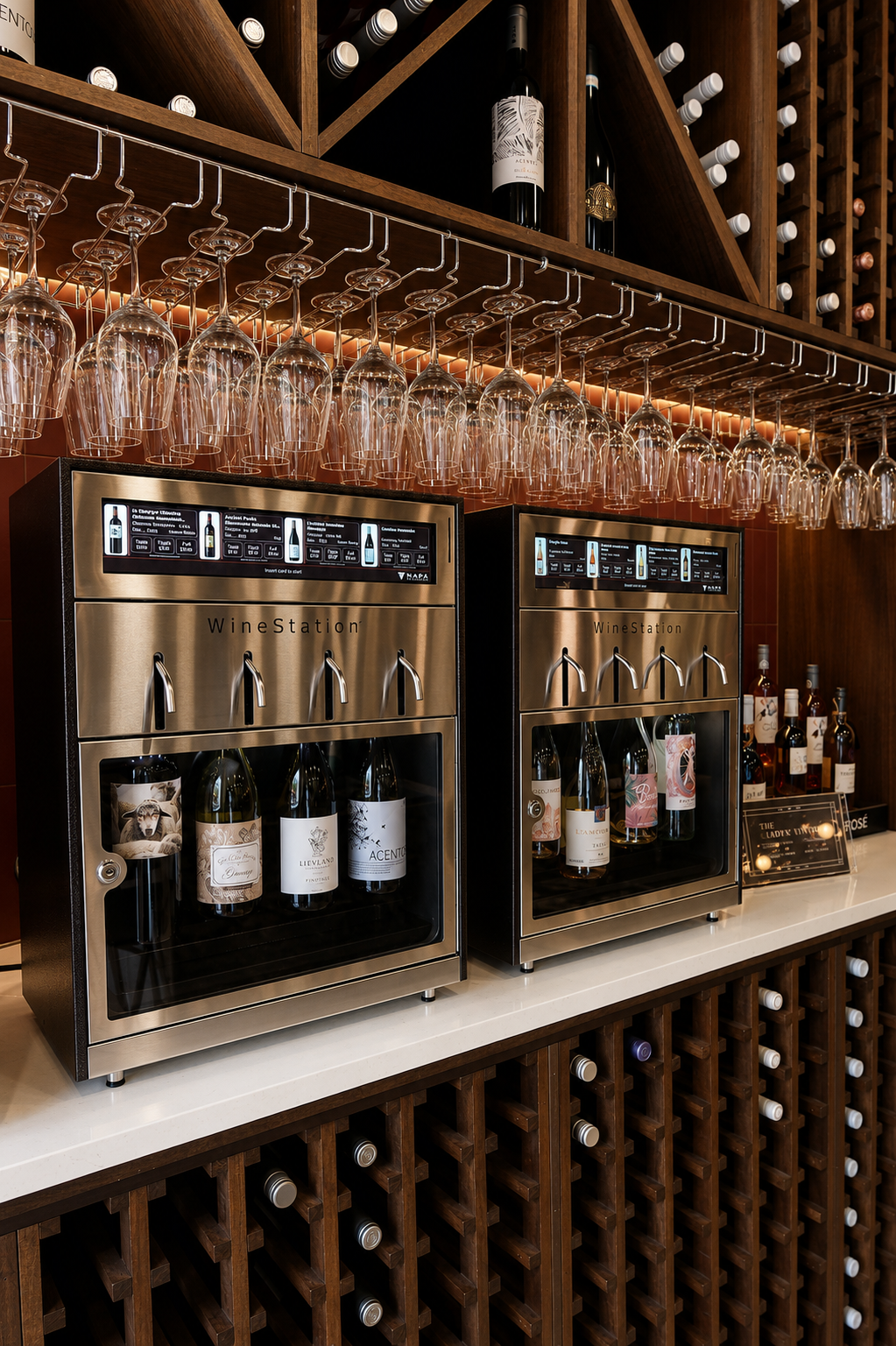 Automatic wine dispenser with wine bottles